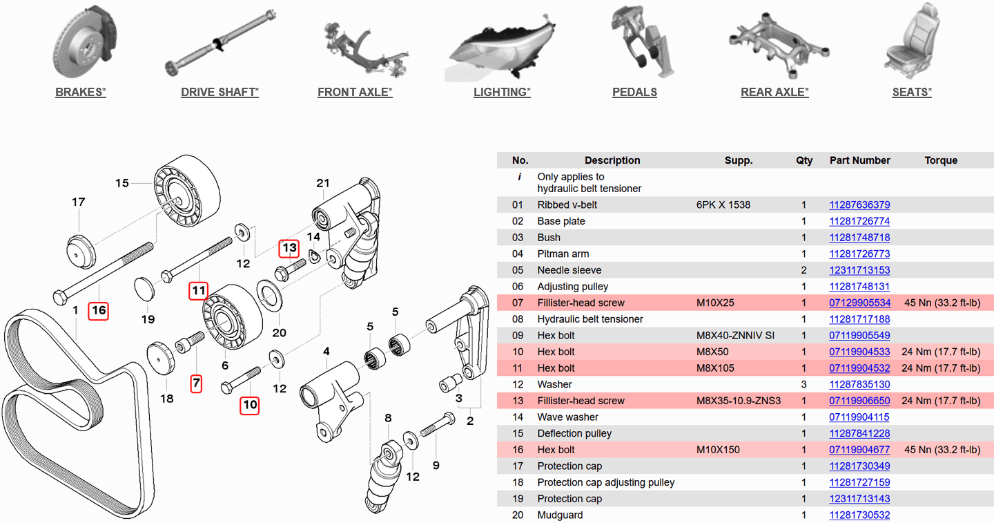 A screenshot of an online parts diagram database with individual components and part numbers.