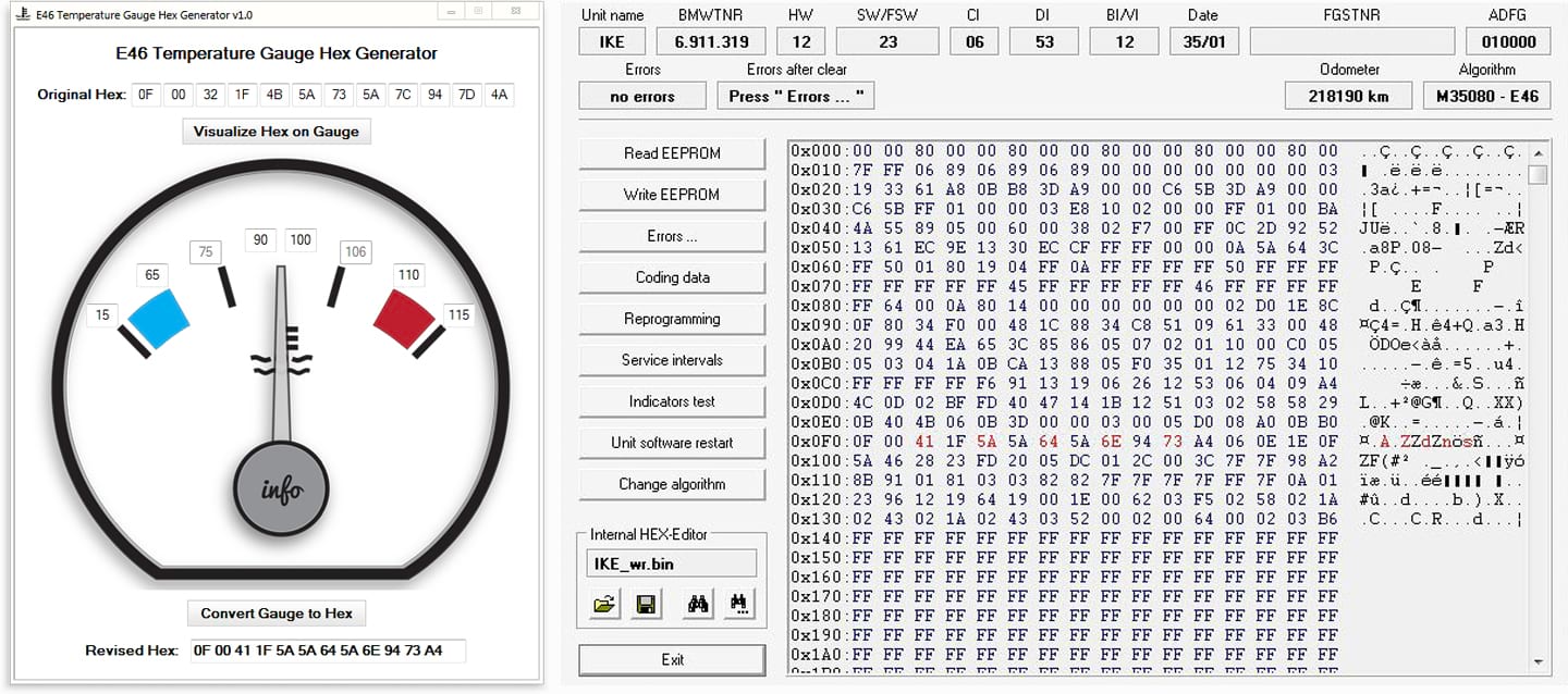 A screenshot of the Temperature Gauge Hex Generator program interface.